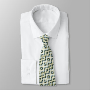 Modern Pastel Blue Olive Green Mosaic Art Pattern Tie