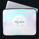 Modern Pastel Blue & Purple Watercolor Monogram Laptop Sleeve<br><div class="desc">Personalized laptop sleeve with a modern abstract watercolor design. Blue and purple colors mix and mingle together in a soft pastel colored abstract pattern. A soft misty dreamy feel to this design. Artistic,  stylish and beautiful. A circle layered over top with your monogram initial and name inside.</div>