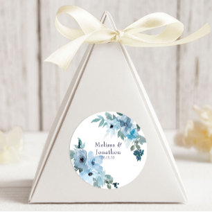 Modern Pastel Blue Roses Floral Wedding Classic Round Sticker