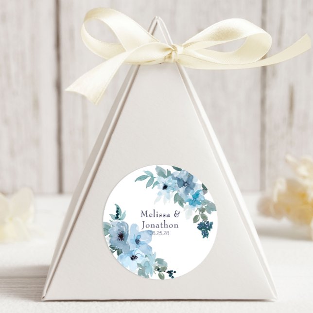 Modern Pastel Blue Roses Floral Wedding  Classic Round Sticker (Creator Uploaded)
