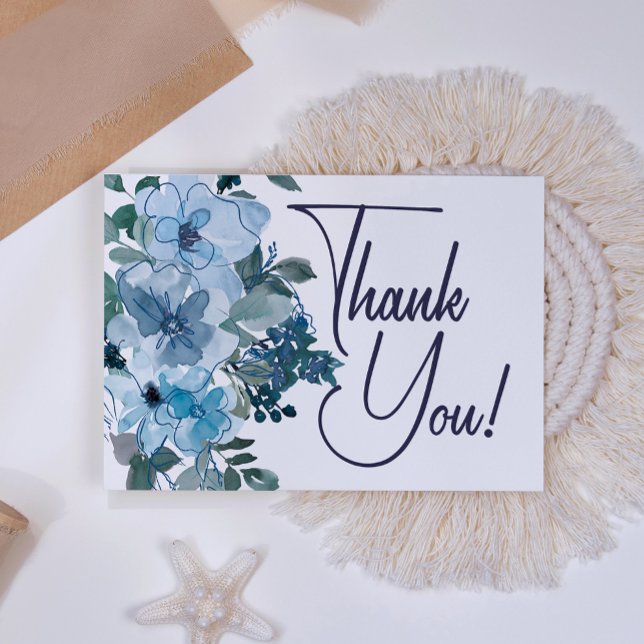 Modern Pastel Blue Roses Floral Wedding Thank You Card (Creator Uploaded)