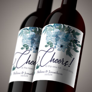 Modern Pastel Blue Roses Floral Wedding Wine Label