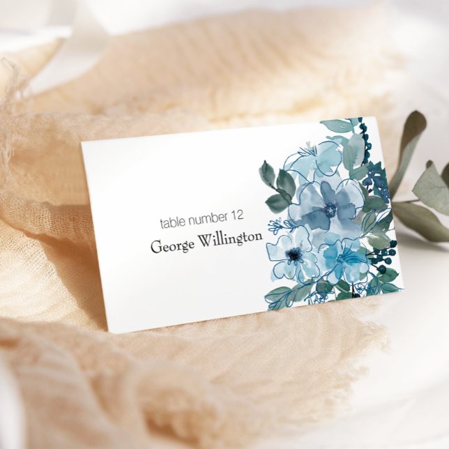 Modern Pastel Blue Roses Wedding Place Card (Creator Uploaded)