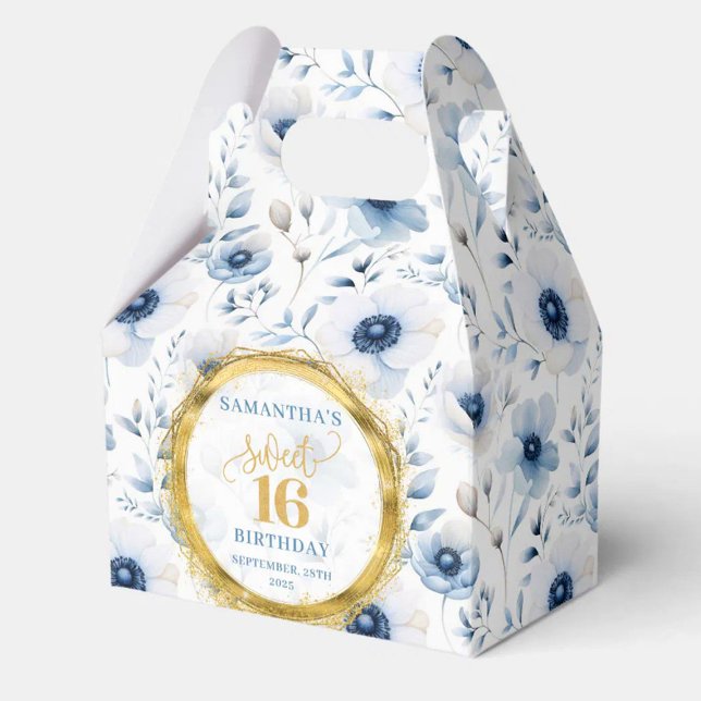 Modern Pastel Blue Sweet 16 Gold Glitter Favour Bo Box (Modern Pastel Blue Sweet 16 Gold Glitter Favor Box)