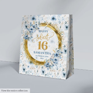 Modern Pastel Blue Sweet 16 Gold Glitter Gift Bag