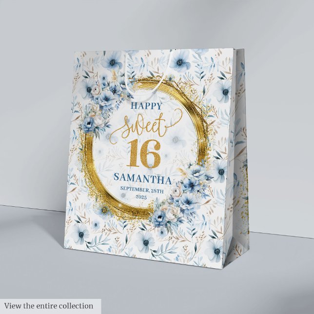 Modern Pastel Blue Sweet 16 Gold Glitter Gift Bag (Modern Pastel Blue Sweet 16 Gold Glitter Gift Bag)