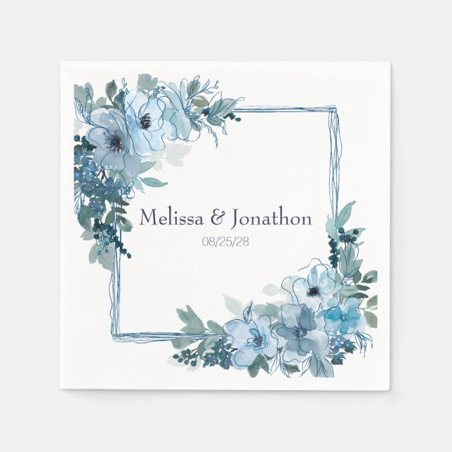 Modern Pastel Blue Watercolor Rose Wedding Napkins (Front)