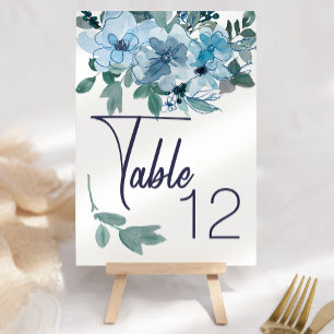 Modern Pastel Blue Watercolor Wedding Table Number