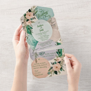 Modern pastel boho-chic wedding all in one invitation