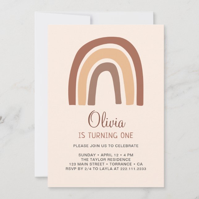 Modern Pastel Boho Rainbow 1st Birthday Invitation (Front)