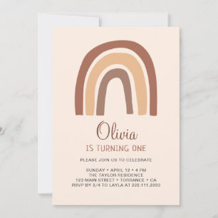 Modern Pastel Boho Rainbow 1st Birthday Invitation