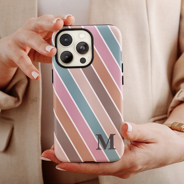 Modern Pastel Boho Stripes Monogram Custom  iPhone Case (Creator Uploaded)