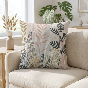 Modern Pastel Botanical Leaves Abstract Cushion