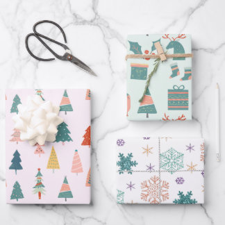 Modern Pastel Christmas Patterns Wrapping Paper Sheet