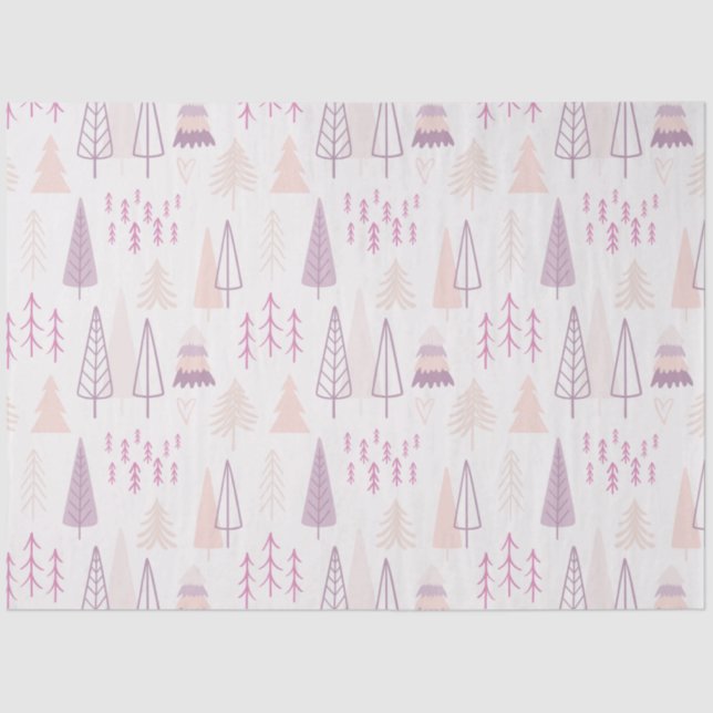 Modern Pastel Christmas Trees Pink Christmas Tissue Paper (Front)