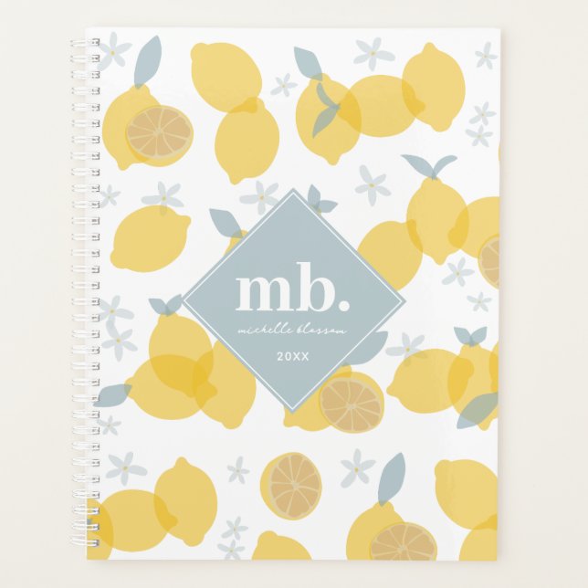 Modern Pastel Citrus Lemons Monogram Appointment Planner (Front)
