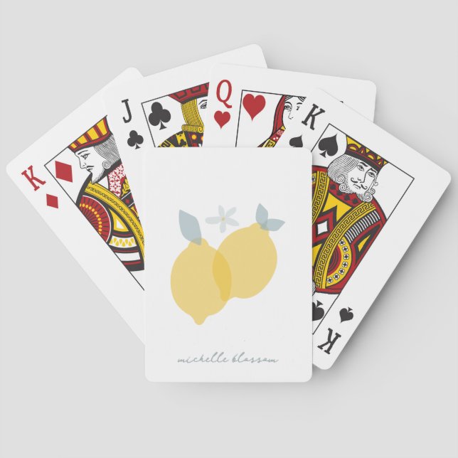 Modern Pastel Citrus Lemons Pattern Custom Name Playing Cards (Back)