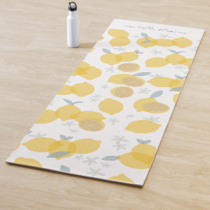 Modern Pastel Citrus Lemons Pattern Custom Name Yoga Mat