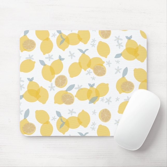 Modern Pastel Citrus Lemons Pattern Mouse Mat (With Mouse)