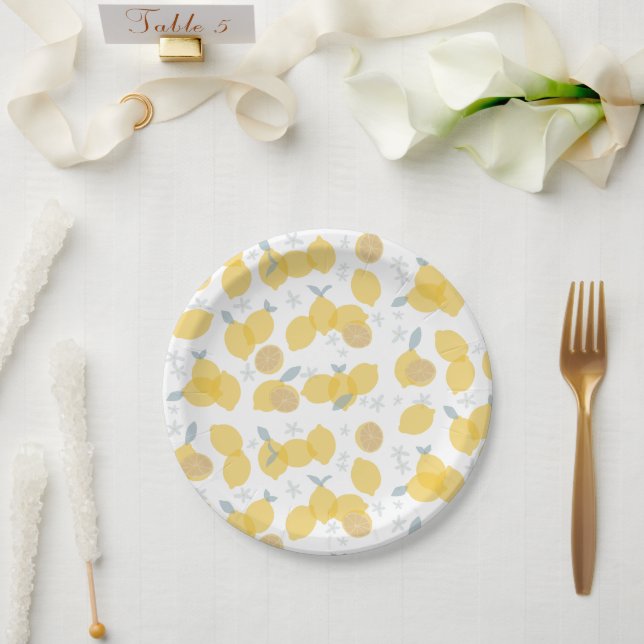 Modern Pastel Citrus Lemons Pattern Paper Plate (Wedding)