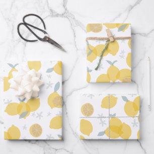 Modern Pastel Citrus Lemons Pattern Wrapping Paper Sheet