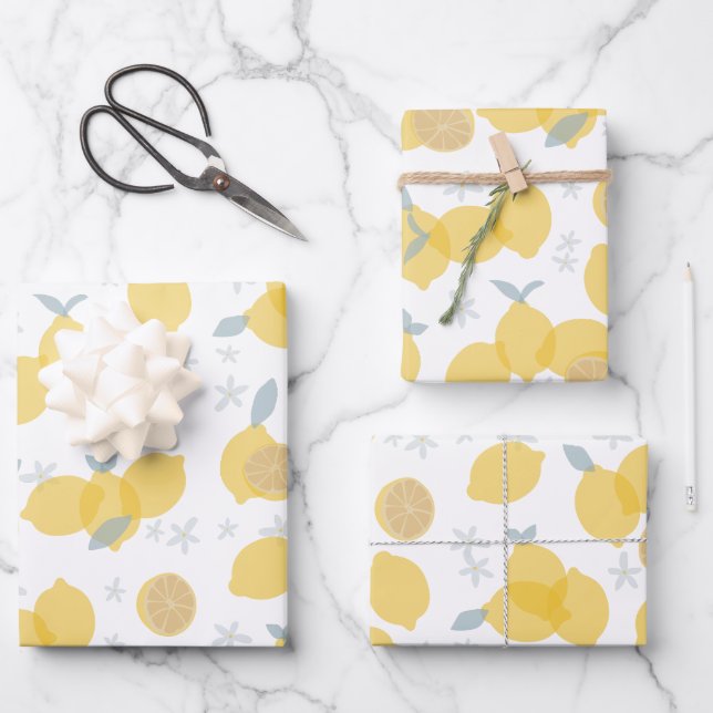 Modern Pastel Citrus Lemons Pattern Wrapping Paper Sheet (Front)