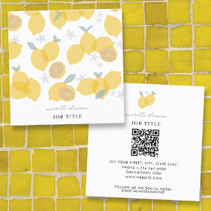Modern Pastel Citrus Lemons QR Code Square Business Card