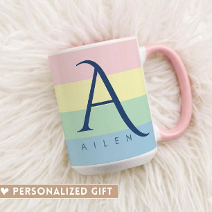 Modern Pastel Color Block Initial & Custom Name  Two-Tone Coffee Mug