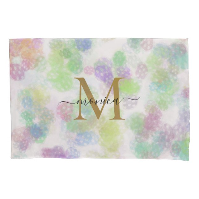 Modern Pastel Colour Abstract Pattern Monogram Nam Pillowcase (Front)