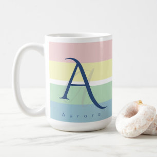 Modern Pastel Colour Block Initial & Custom Name Coffee Mug