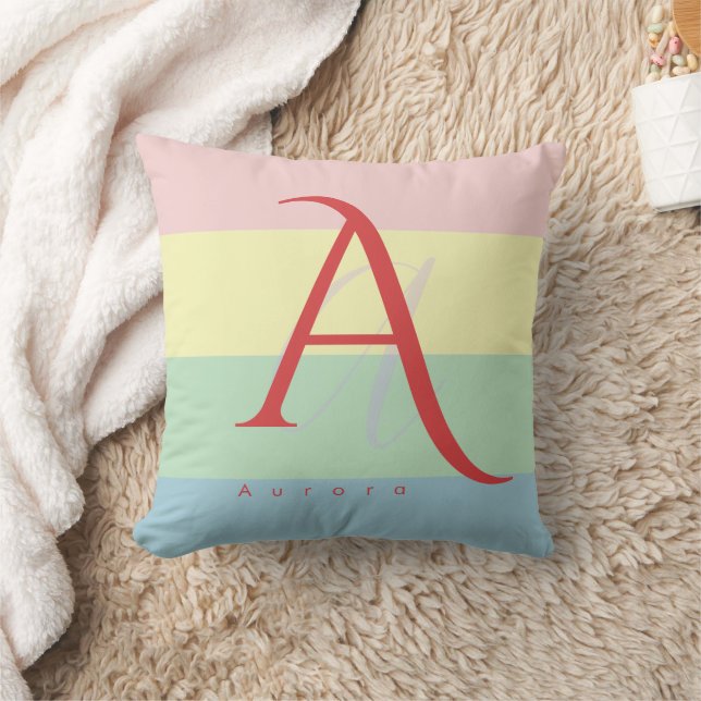 Modern Pastel Colour Block Initial & Custom Name  Cushion (Blanket)