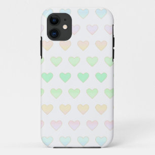 Modern Pastel Colour Heart Pattern on White iPhone 11 Case