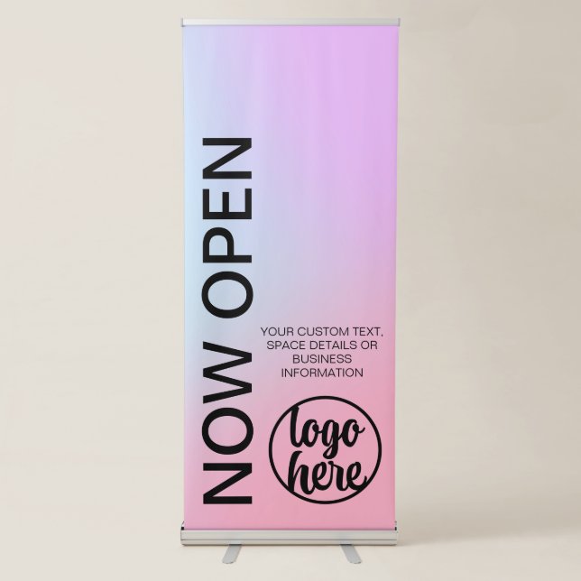 Modern Pastel Colour Now Open Small Business Retractable Banner (Front)