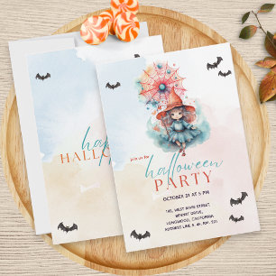 Modern Pastel Colourful Pink Witch Halloween Party Invitation