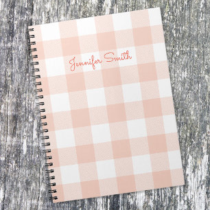 Modern Pastel Coral and White Gingham Check Notebook