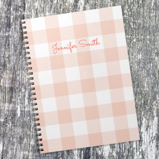 Modern Pastel Coral and White Gingham Check Notebook