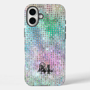 Modern Pastel Diamond Studded Pattern Monogram iPhone 16 Plus Case