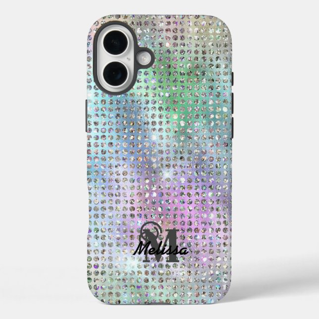 Modern Pastel Diamond Studded Pattern Monogram Case-Mate iPhone Case (Back)