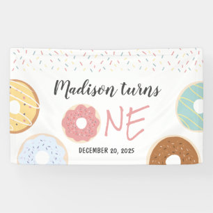 Modern Pastel Doughnuts and Sprinkles First Birthd Banner