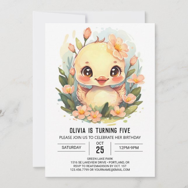 Modern Pastel Duck Birthday Invitation (Front)