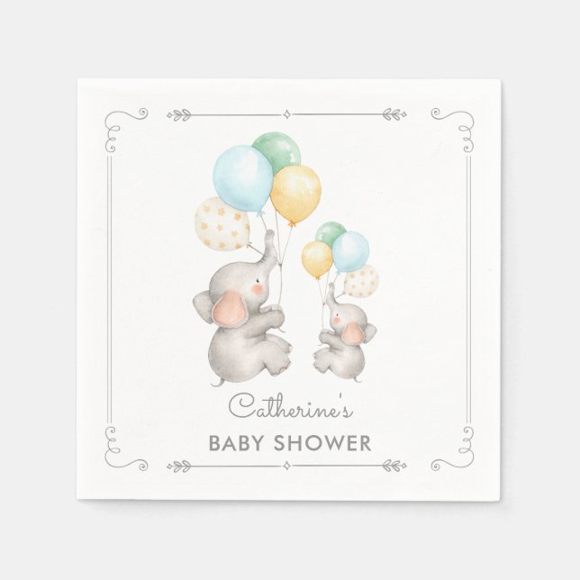 Modern Pastel Elephant Paper Napkin Baby Shower (Front)