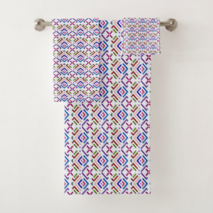 Modern Pastel Ethnic Geometric Diamond Pattern Bath Towel Set