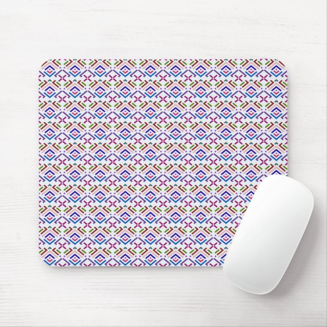 Modern Pastel Ethnic Geometric Diamond Pattern Mouse Mat (With Mouse)