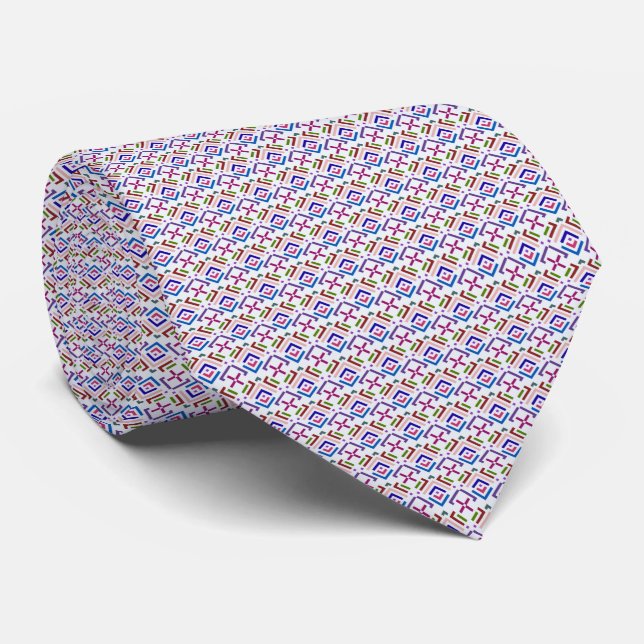 Modern Pastel Ethnic Geometric Diamond Pattern Tie (Rolled)