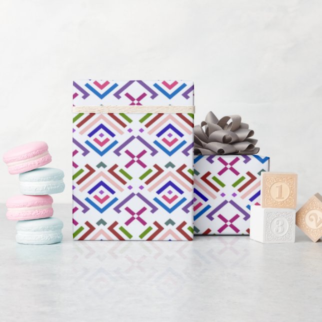 Modern Pastel Ethnic Geometric Diamond Pattern Wrapping Paper (Baby Shower)