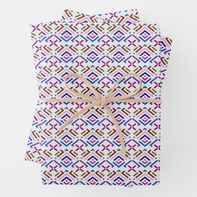Modern Pastel Ethnic Geometric Diamond Pattern Wrapping Paper Sheet (In situ)
