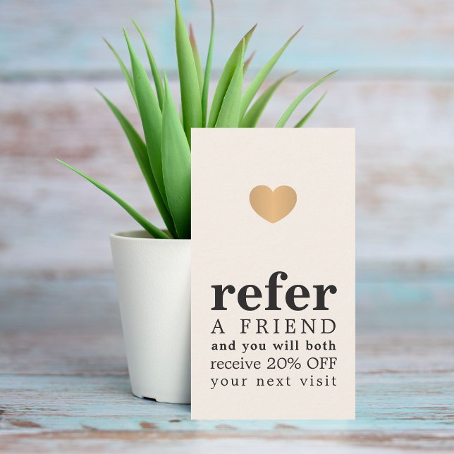 Modern Pastel Faux Gold Heart Salon  Referral Card (Creator Uploaded)