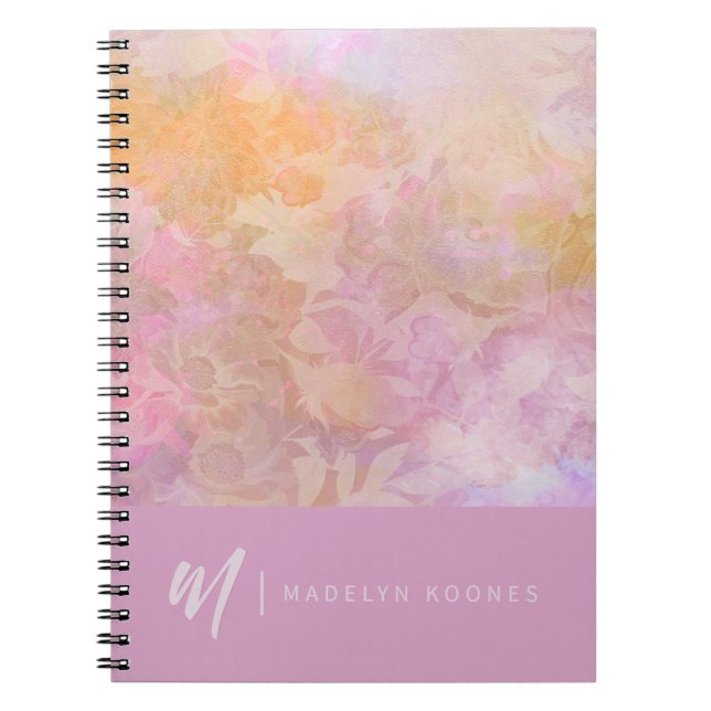 Modern Pastel Floral Pattern Monogram Notebook (Front)
