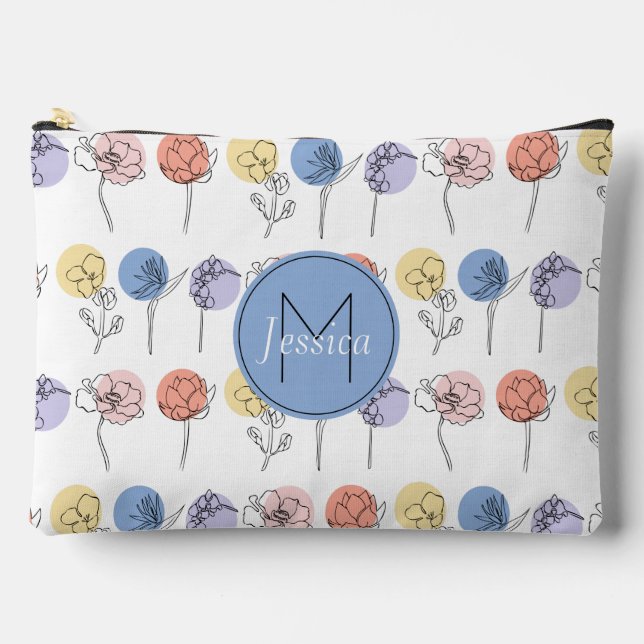 Modern Pastel Flower Pattern Personalised Accessory Pouch (Front)