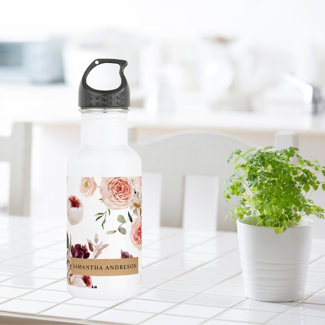Modern Pastel Flowers & Kraft Personalised Gift 532 Ml Water Bottle (Creator Uploaded)